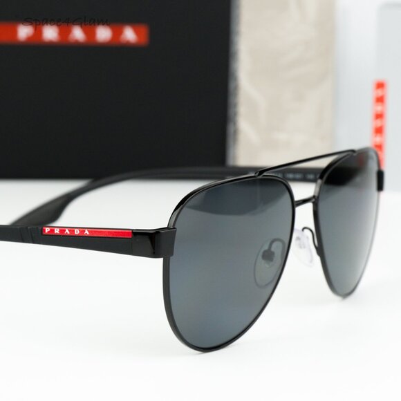 Prada Linea Rossa Women Sunglasses Black Polarized Grey Pilot PS54TS 1AB5Z1 NEW - Picture 4 of 9
